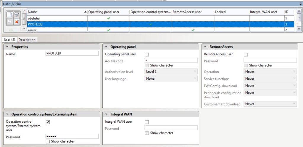 User — External system password